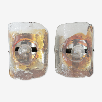 Pair of Murano glass sconces by Carlo Nason for Mazzega 70s