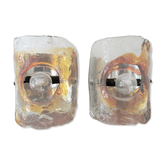 Pair of Murano glass sconces by Carlo Nason for Mazzega 70s