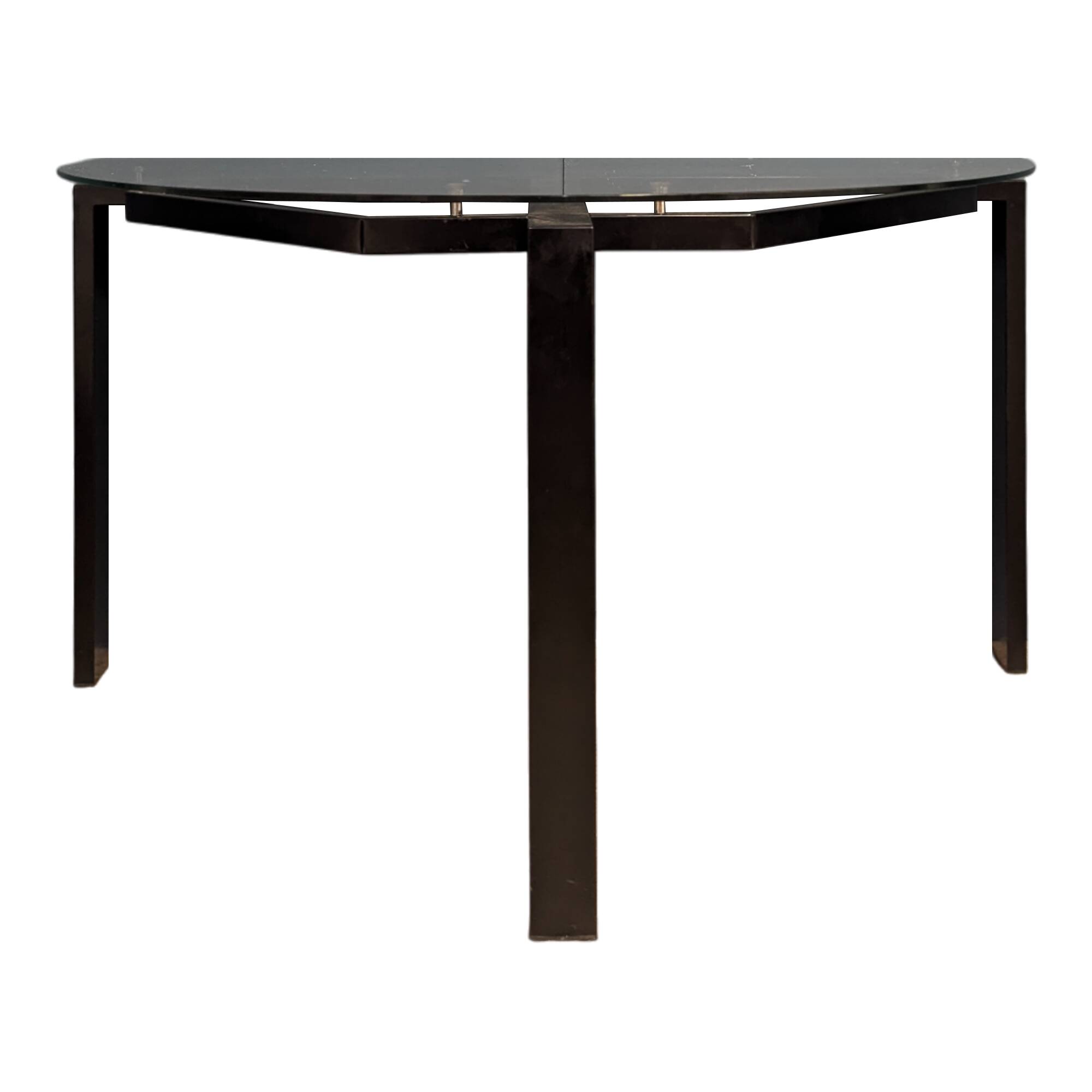 Black metal console with glass top
