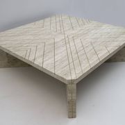 Mid-Century Italian Travertine Coffee Table with Brass Inlays, 70s