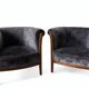 Paire de fauteuils tonneau vintage en velours bleu gris - année 50/60
