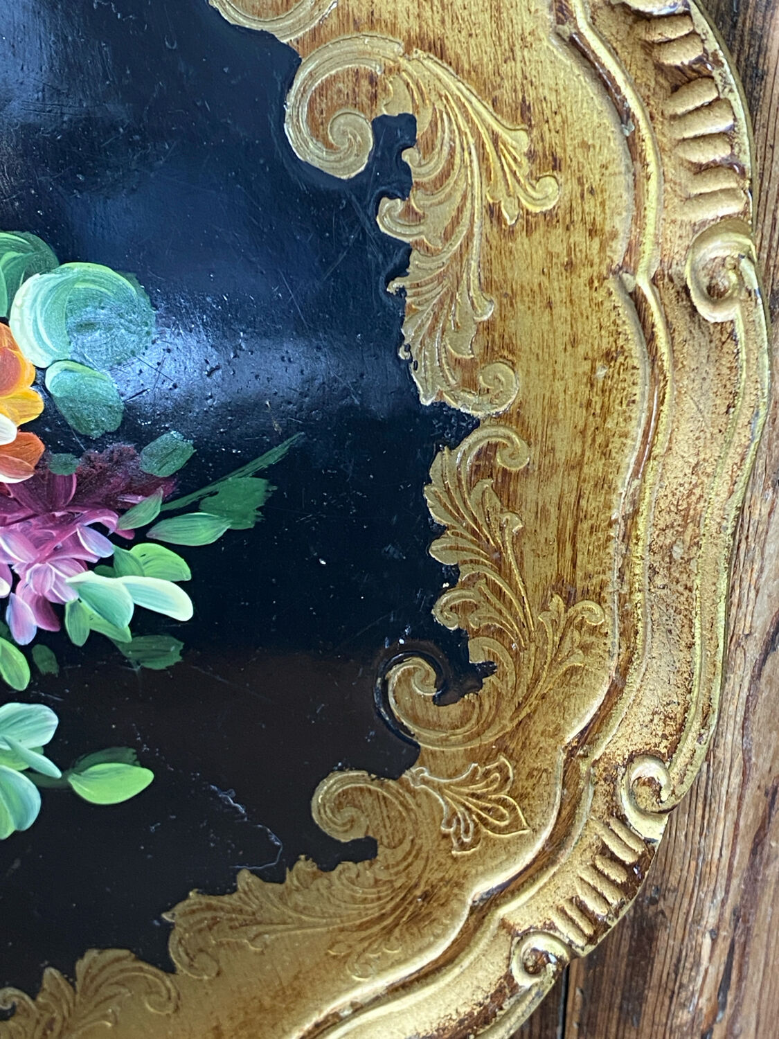 Round painted wooden platter