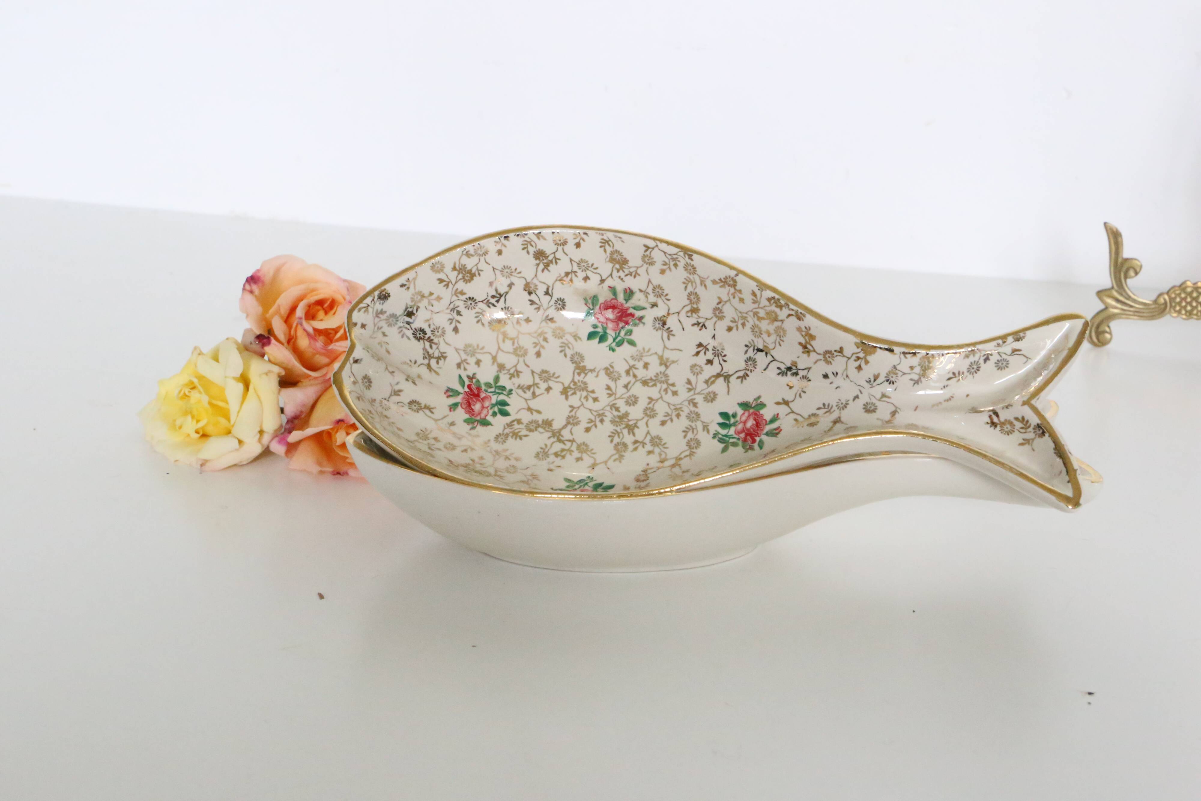 Ceramic ravier, fish shape, Sarreguemines