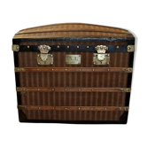 Curved trunk chest storage wood and canvas to scratches