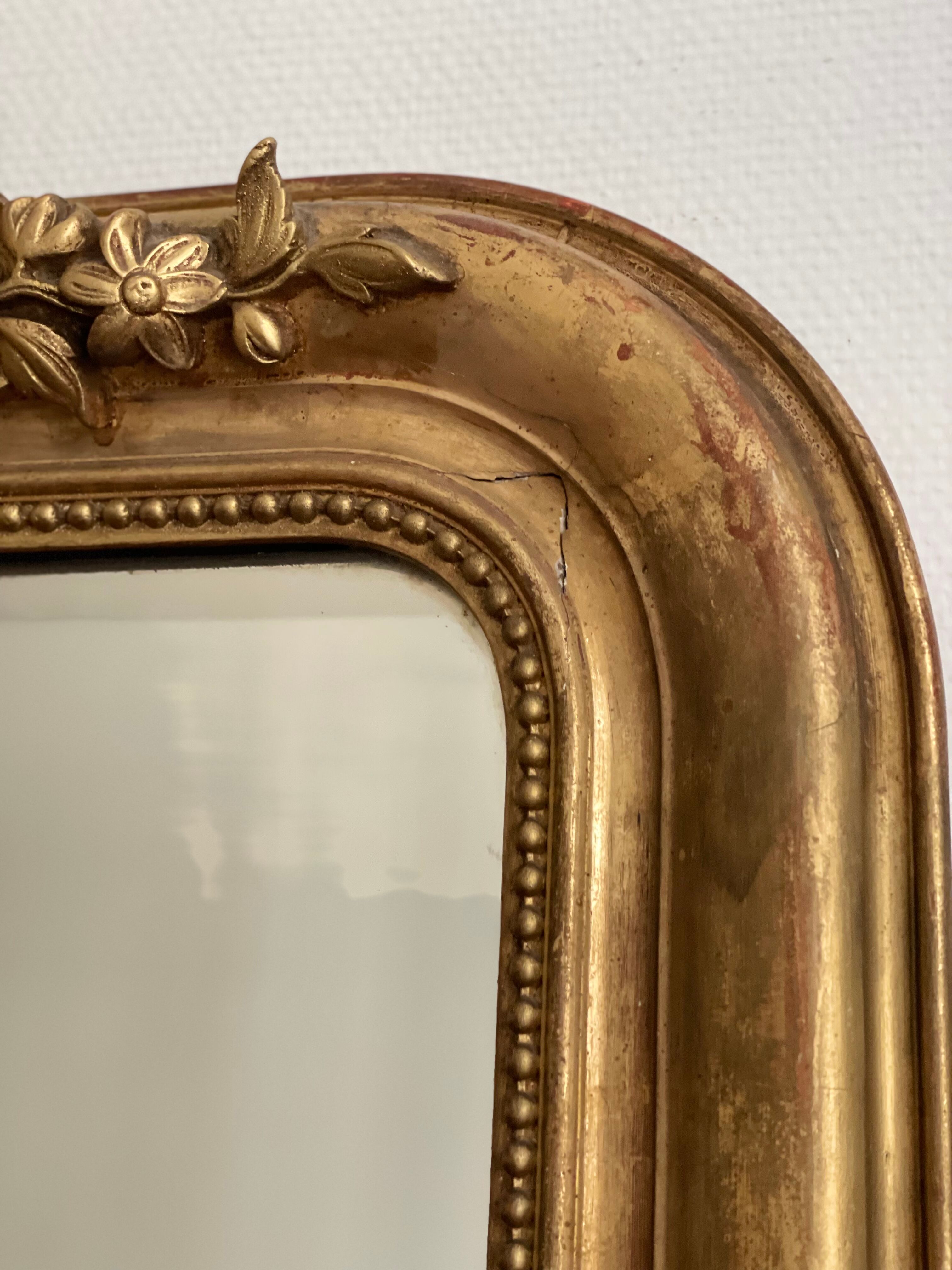 Old mirror louis Philippe Dore gold leaf pediment gilded fireplace