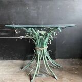 Console vintage en metal patiné feuilles de roseau