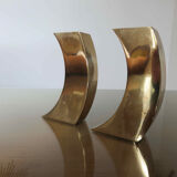 Pair of candle holders in golden brass, 70s