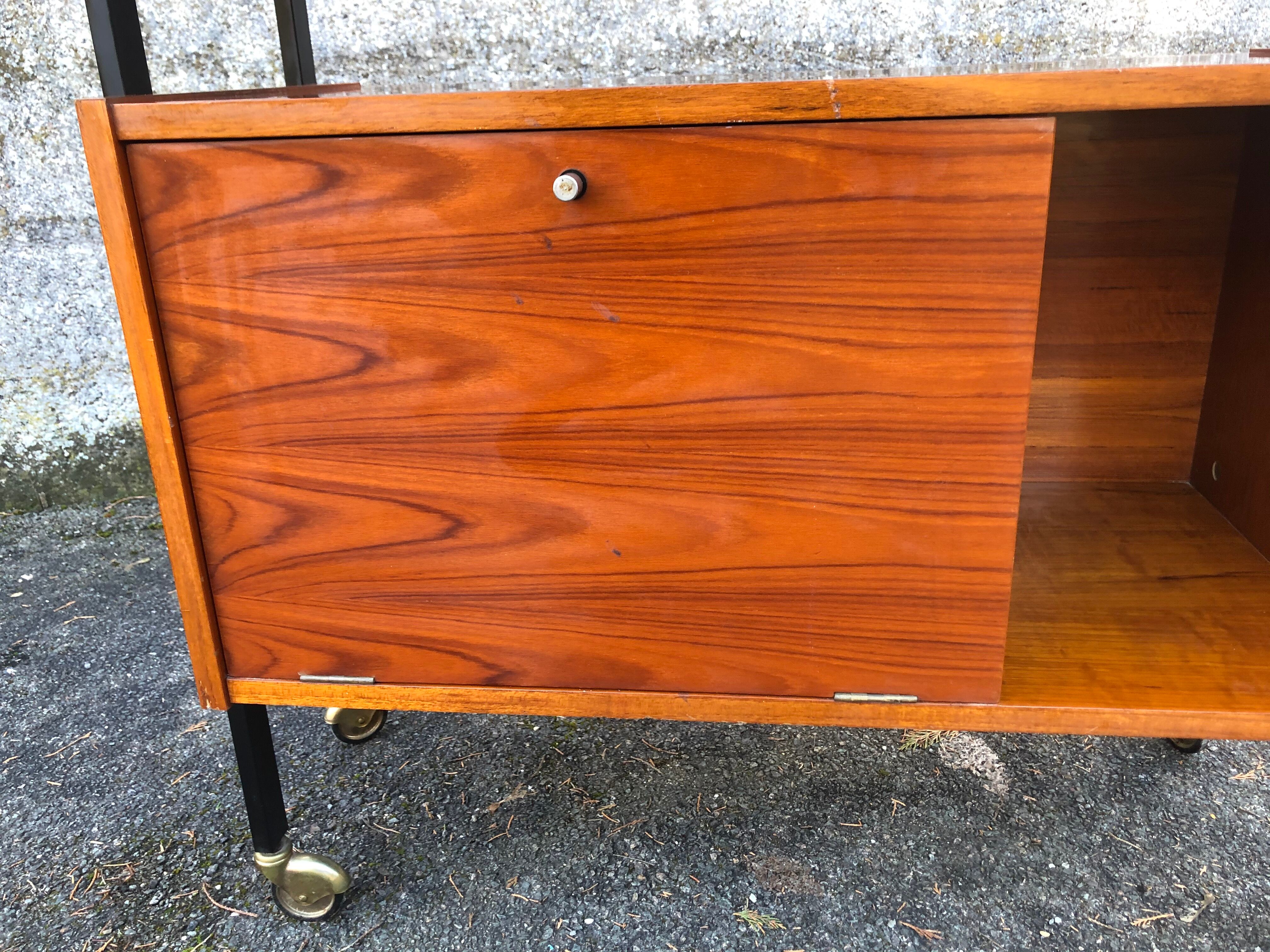 1960 wheeled furniture wood and black metal
