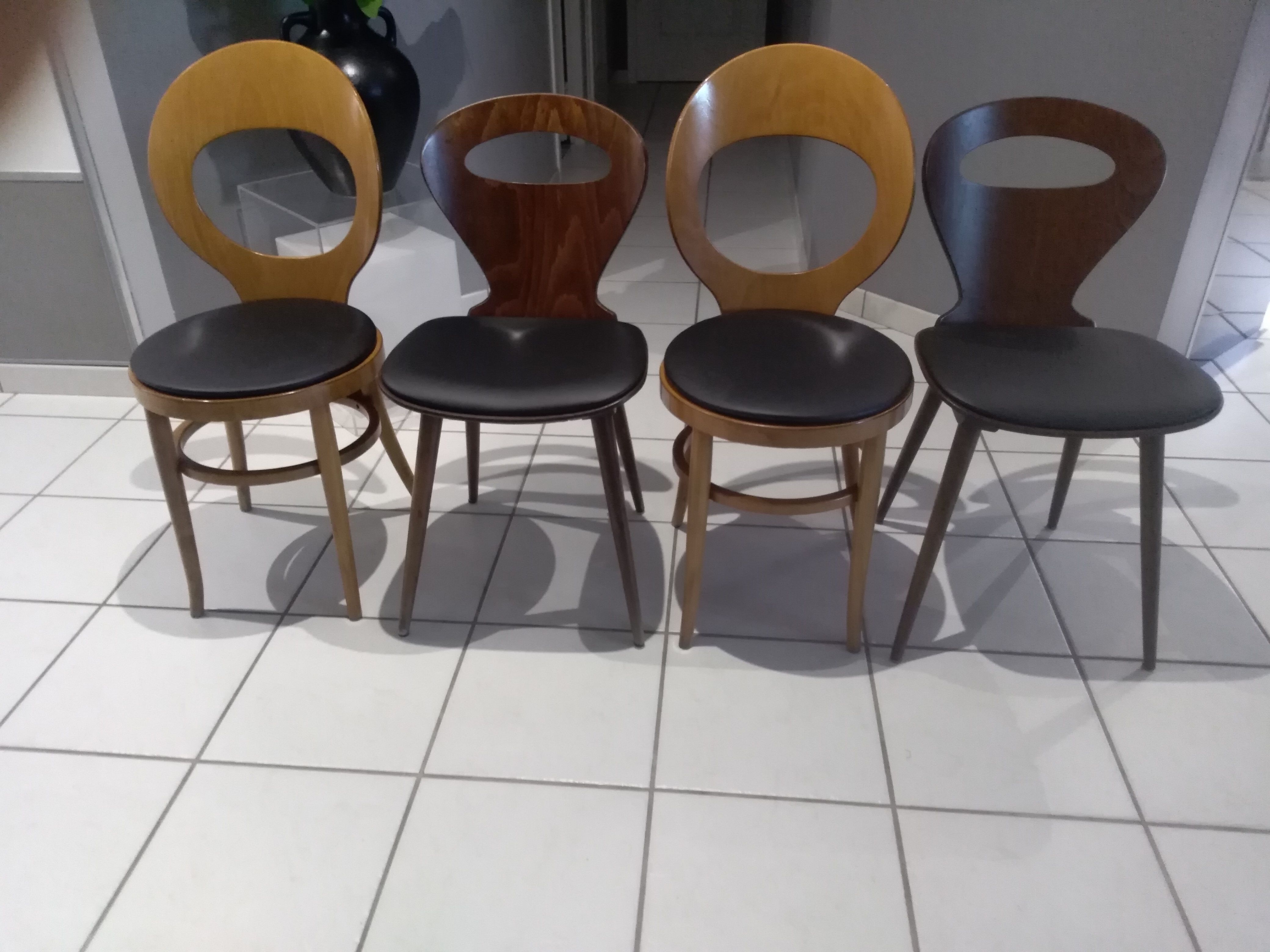 Suite of 6 chairs by Bistrot Baumann mismatched model Ant, Mondor, Seagull and Max Bill