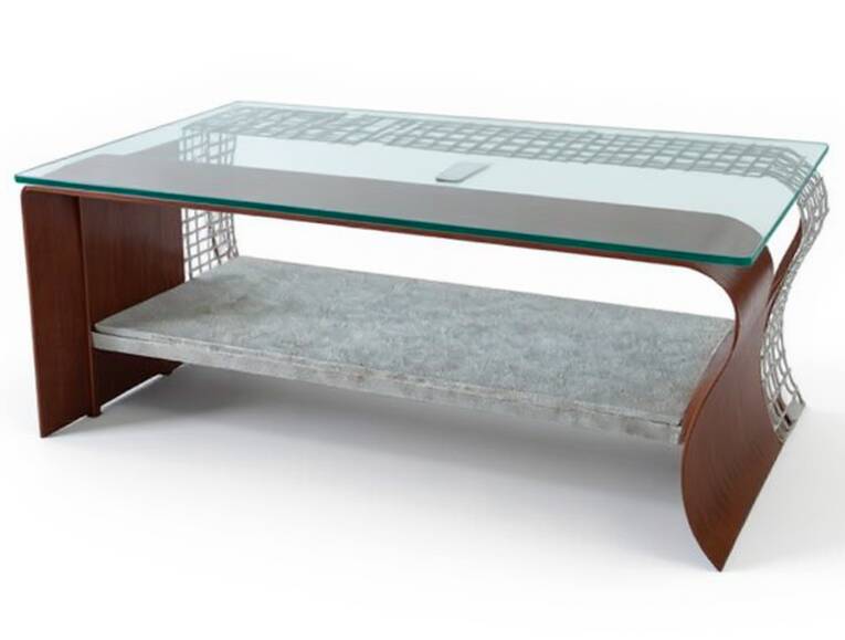 Metal coffee table with a glass top.