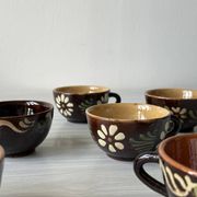 Lot of mismatched Alsatian pottery coffee cups