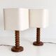 Pair of French Art Deco Wooden Table Lamps Attributed to Charles Dudouyt