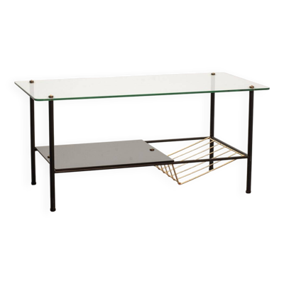 Table basse d'appoint en verre Pierre Guariche Airborne en acier noir avec verre