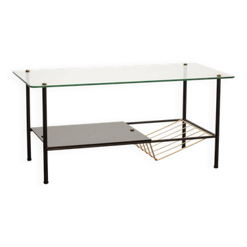 Table basse d'appoint en verre Pierre Guariche Airborne en acier noir avec verre