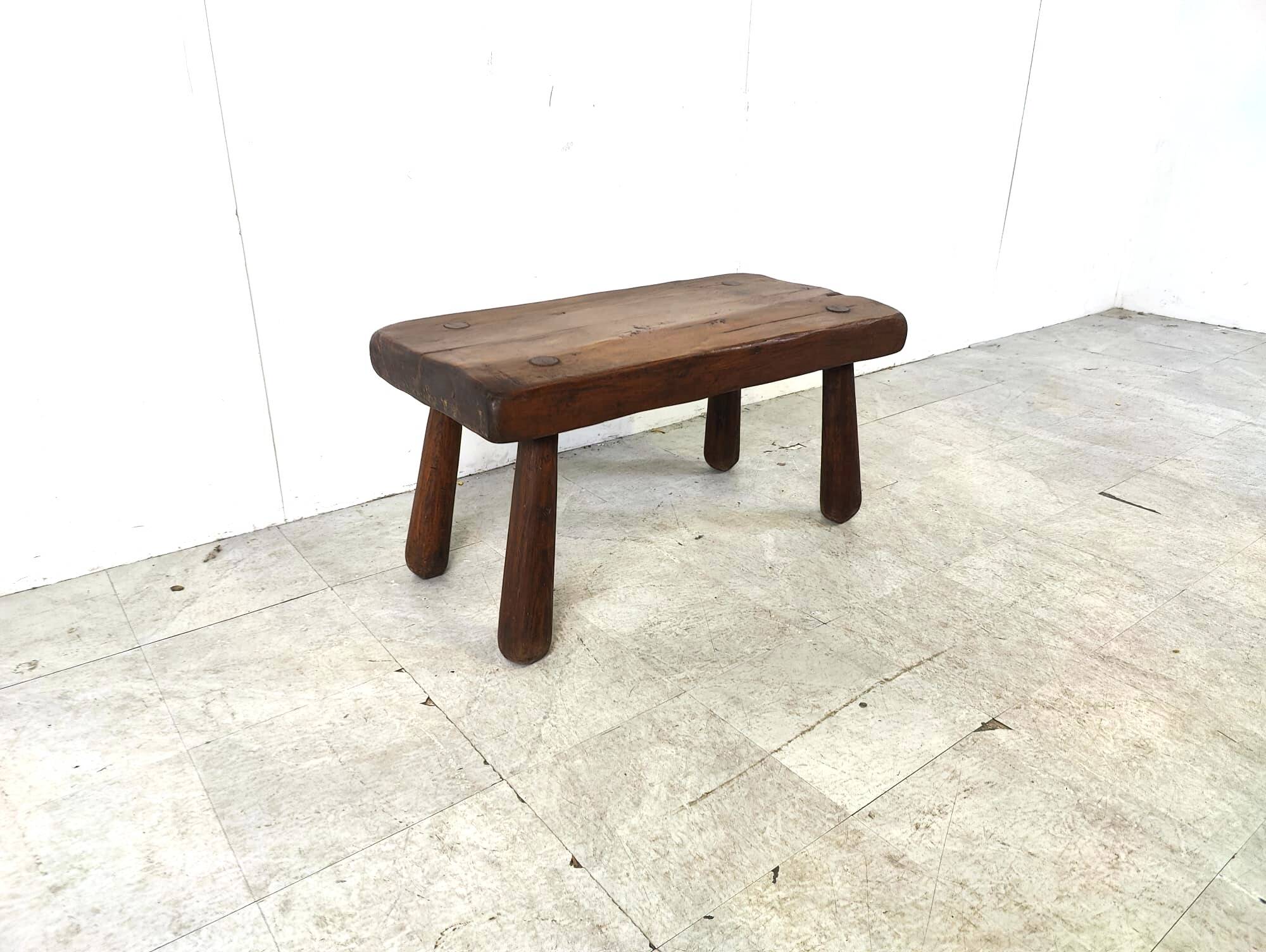 Solid wooden brutalist coffee table, 1960s