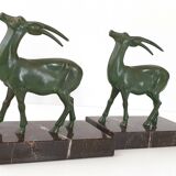 Pair of vintage ibex bookends from 1940-1950 in marble and metal.