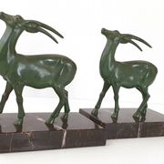Pair of vintage ibex bookends from 1940-1950 in marble and metal.
