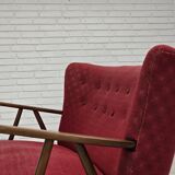 1960s, Danish 2-seater sofa, red furniture fabric, beech wood.