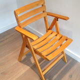 Pair of folding armchairs in varnished wood signed Clairitex