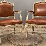 Paire de fauteuils en bois laqué de style régence epoque XlXème