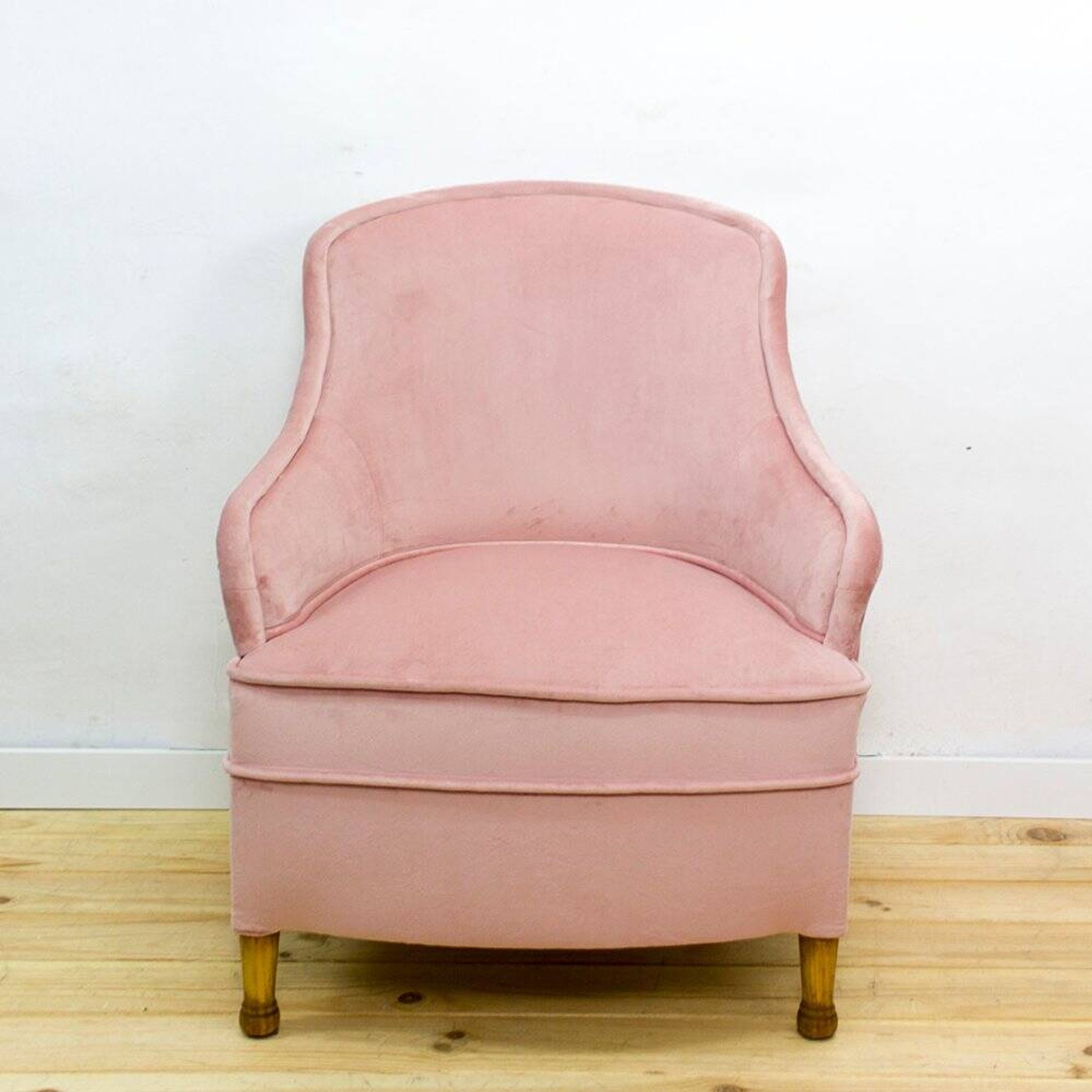 Fauteuil en tissu et bois de style mid-century, années 1950