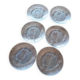 Set of six Duralex dessert plates.