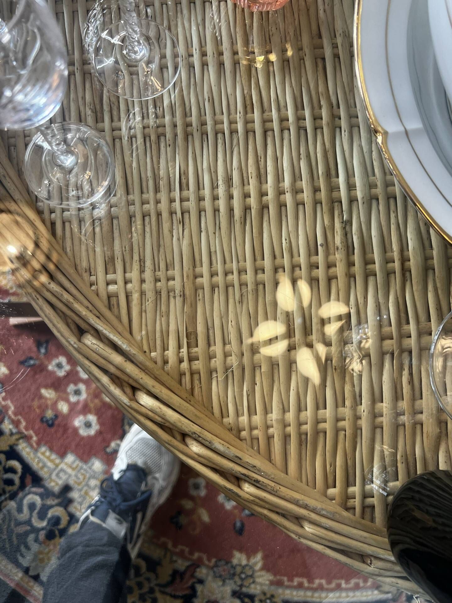 Dining table rattan/wicker/glass 1960 - vintage chic