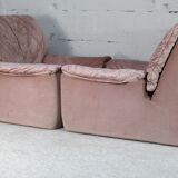 Cinna, pair of armchairs foam and velvet ras pink pale, France, circa 1970