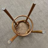 High stool in curved wood and cane seat