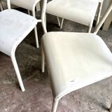 4 beige metal garden chairs