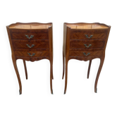 Paire de Tables de Chevet Louis XV Marqueterie Bois de Rose Bronze