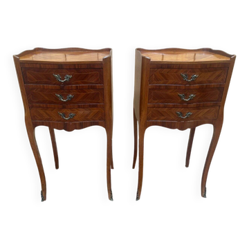 Pair of Louis XV Bedside Tables Marquetry Rosewood Bronze