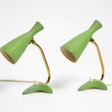 Pair of beautiful green Mid Century Modern Diabolo crow's foot table lamps