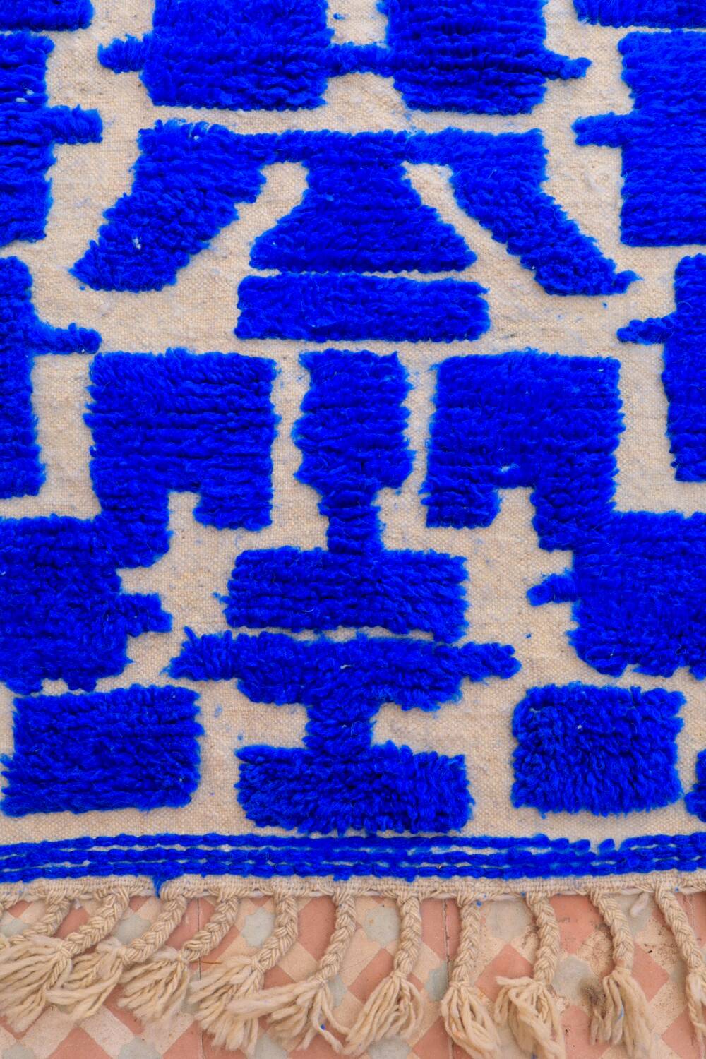 Moroccan Berber Klein blue hallway rug with reliefs