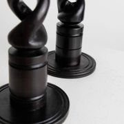 Dark Wood Candle Holders, Vintage 1970s Italy, Barley-Twist Design, Set of 2, Boho Table Decor