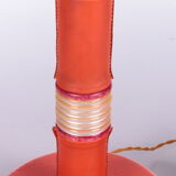 Ensemble de lampes de table rembourrées en cuir orange français années 1960