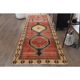 1970s Vintage Turkish Oushak Handmade Wool Cotton Red Runner Rug 116x267
