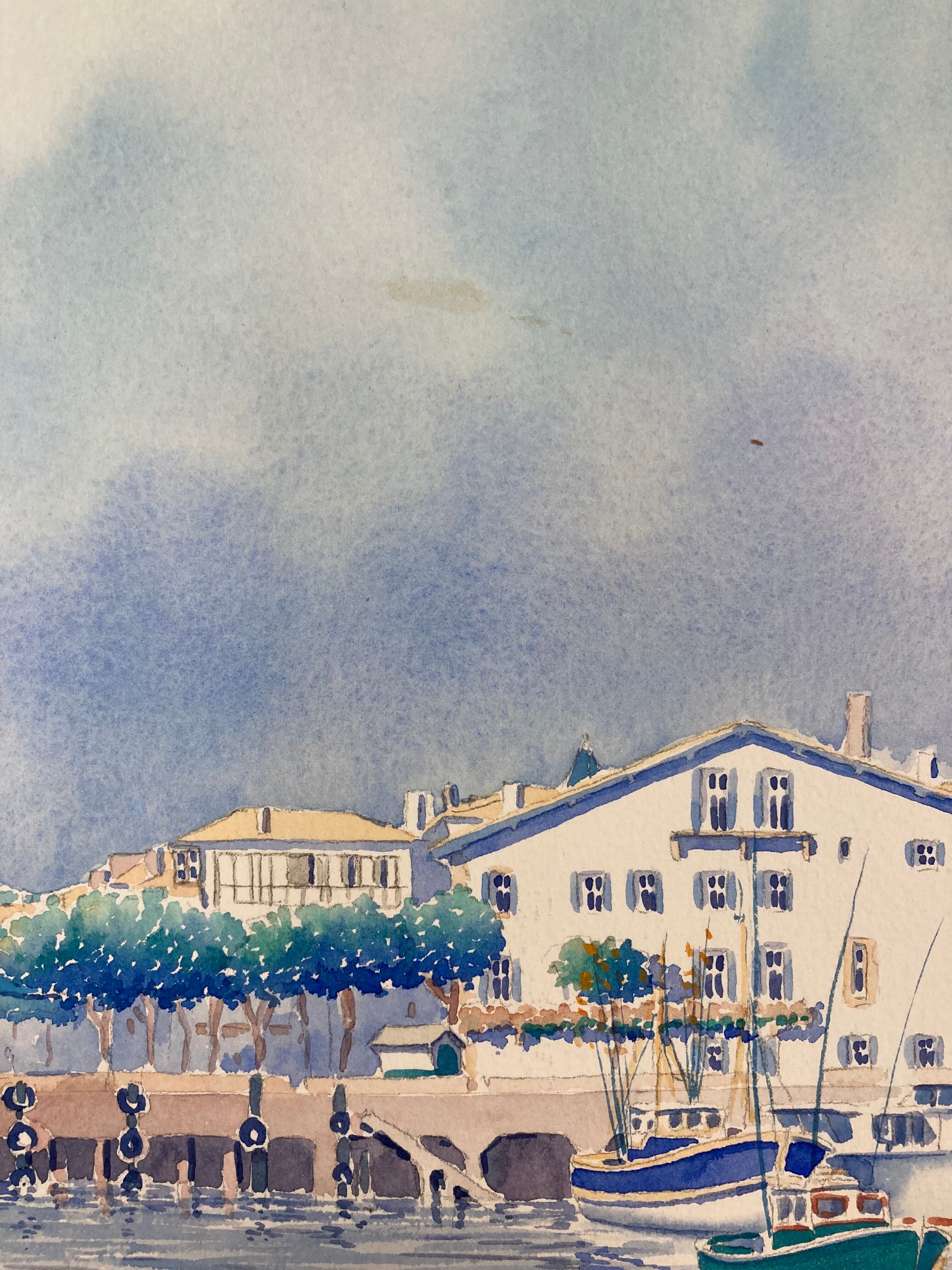 Aquarelle Marine Vintage Port de Saint-Jean-de-Luz