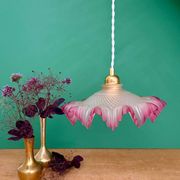Vintage frosted glass pendant lampshade, half pink, half transparent