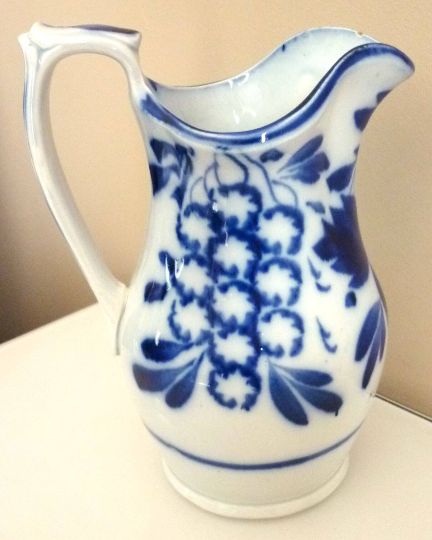 Carafe, antique jug, porcelain with stylised cobalt blue decorations, Art Deco.