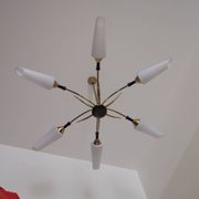 Vintage arlus sputnik chandelier 6 arms mid-century design, brass & opaline