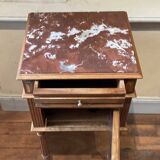 Old Henry II style bedside table in walnut with pink marble top, 19th century