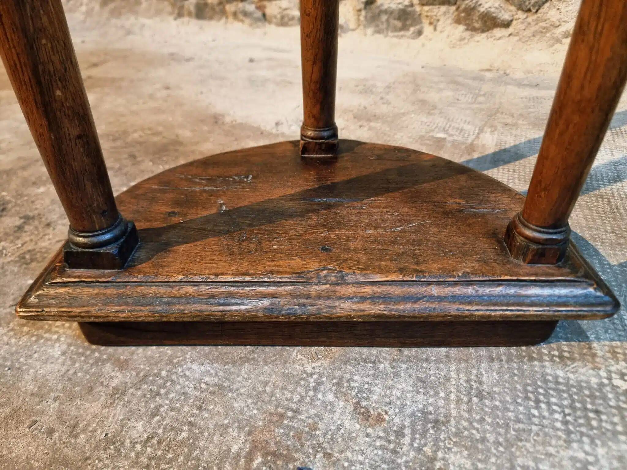 Pair of antique solid wood half-moon side tables, 19th century