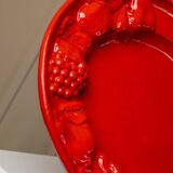 XL red ceramic plate oval 1980s - fruit relief - Mid Century design - Italian craftsmanship