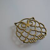 Vintage openwork brass trivet in the shape of an owl or owl