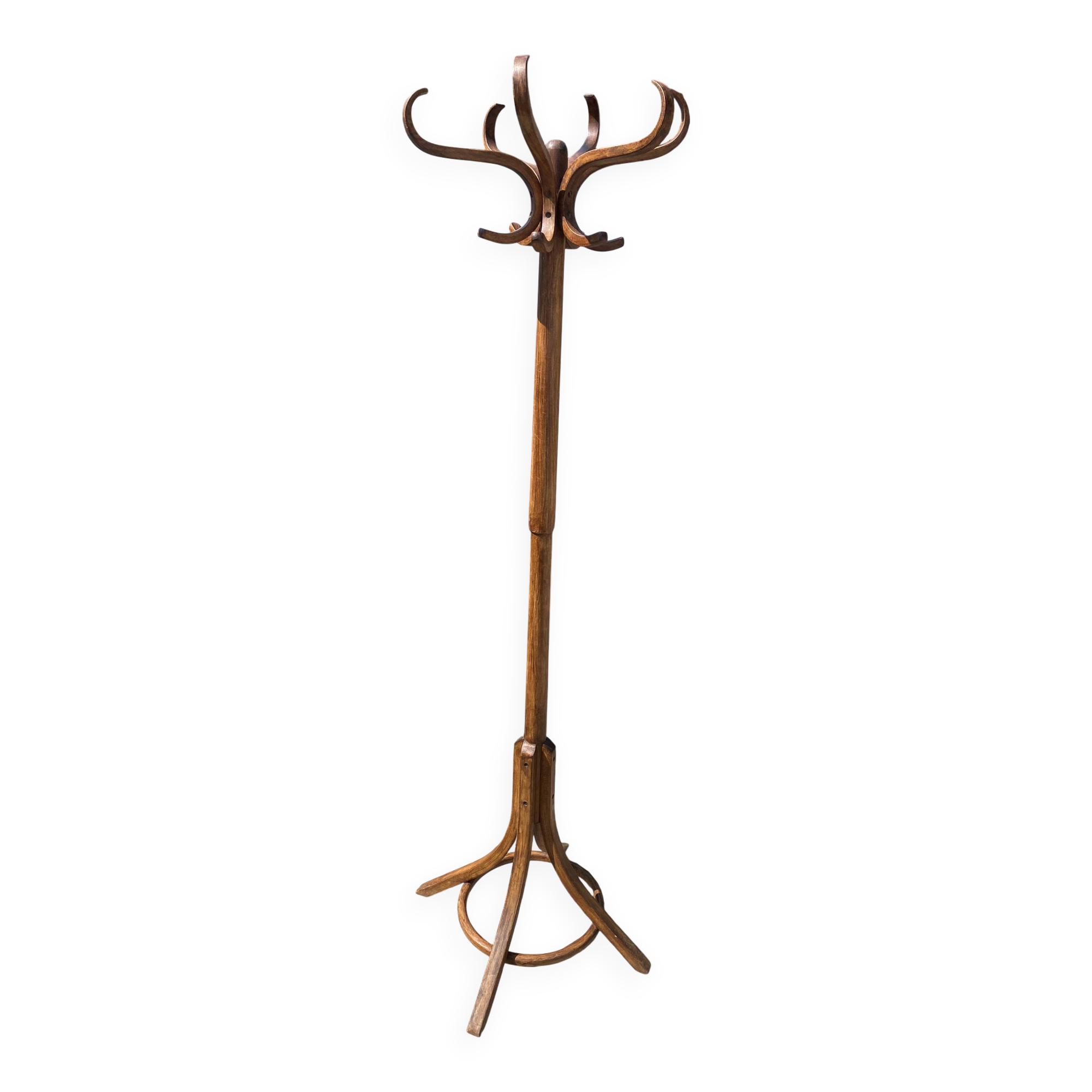 Baumann bistro style 1960s curved wood swivel parrot coat rack