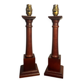Pair of solid wood column lamp bases