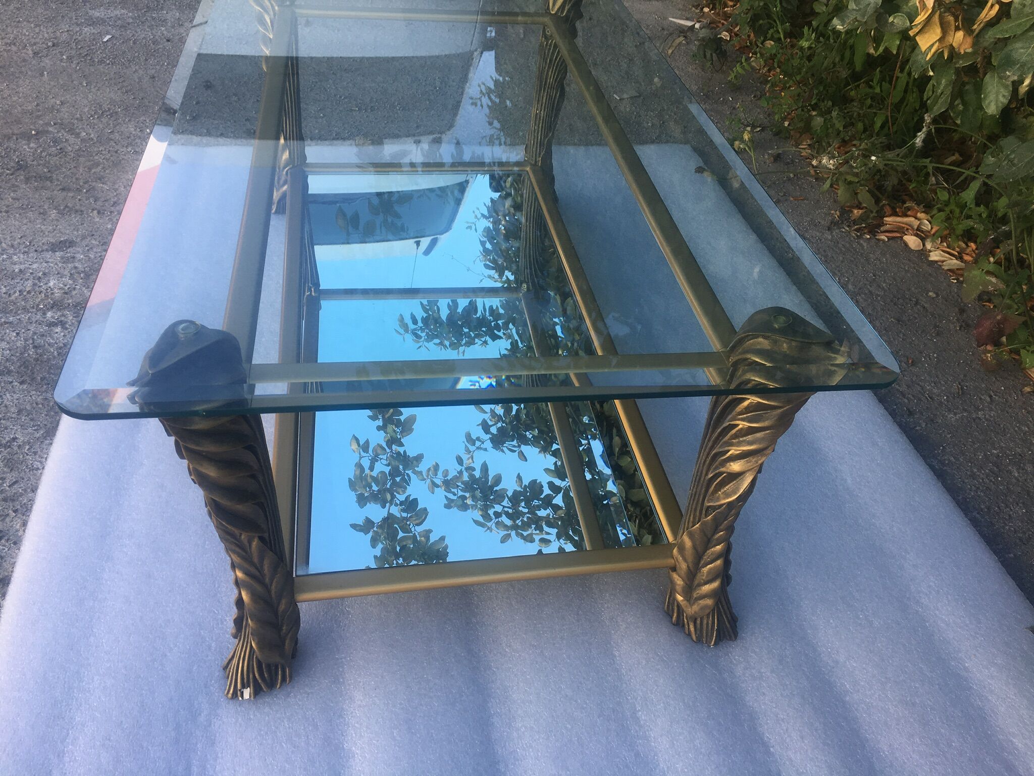 Table basse à deux plateaux verre et miroir