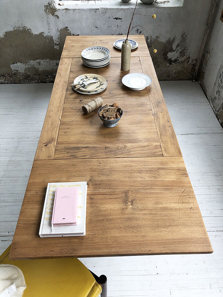 Ancient oak farm table with extensions 218 cm