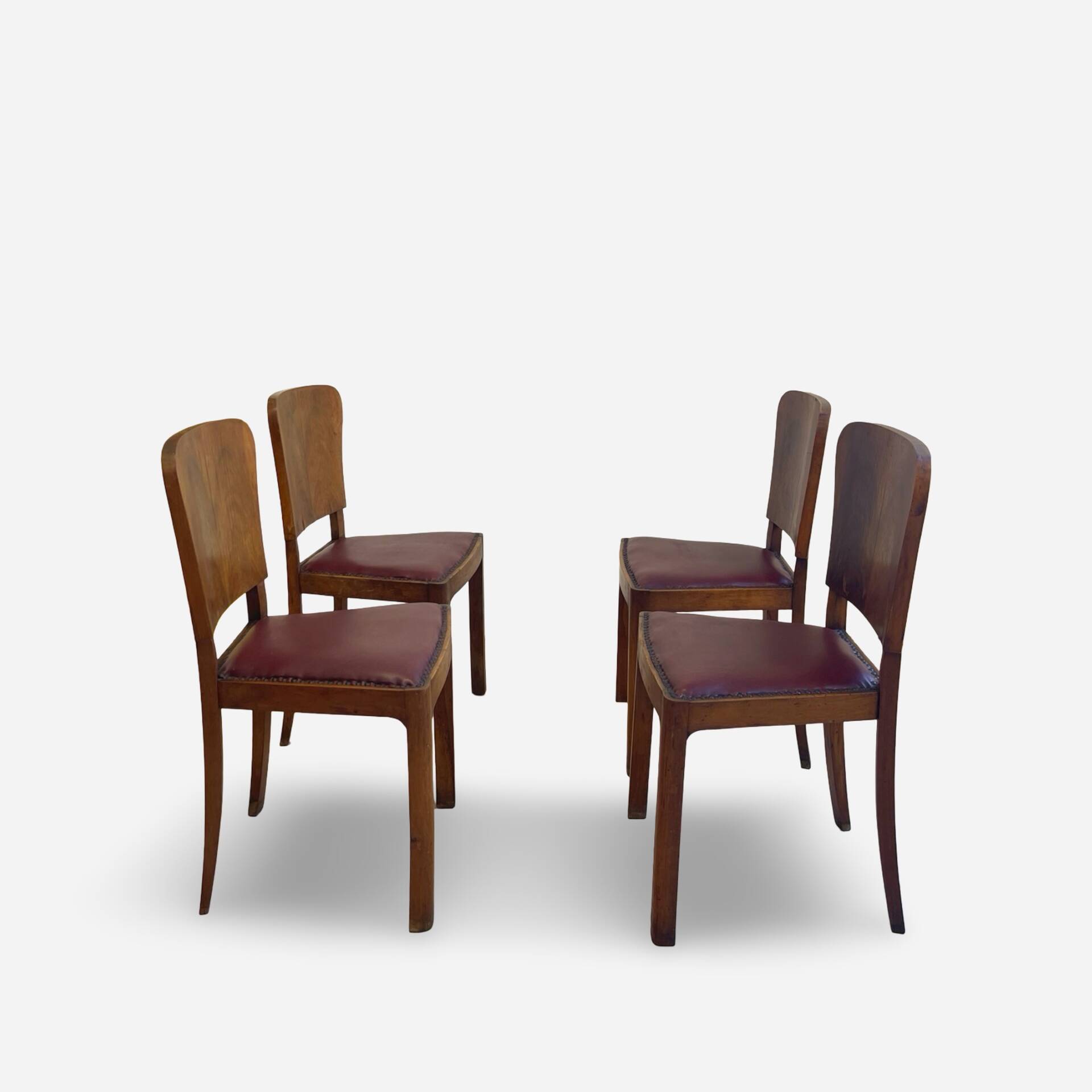 Set of 4 Art Deco dining chairs in walnut, Italy, 1930s-1940s.